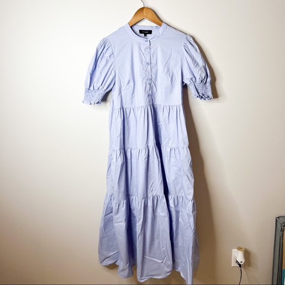 En Saison Willow Blue Tiered Poplin Midi Dress - Picture 4 of 8